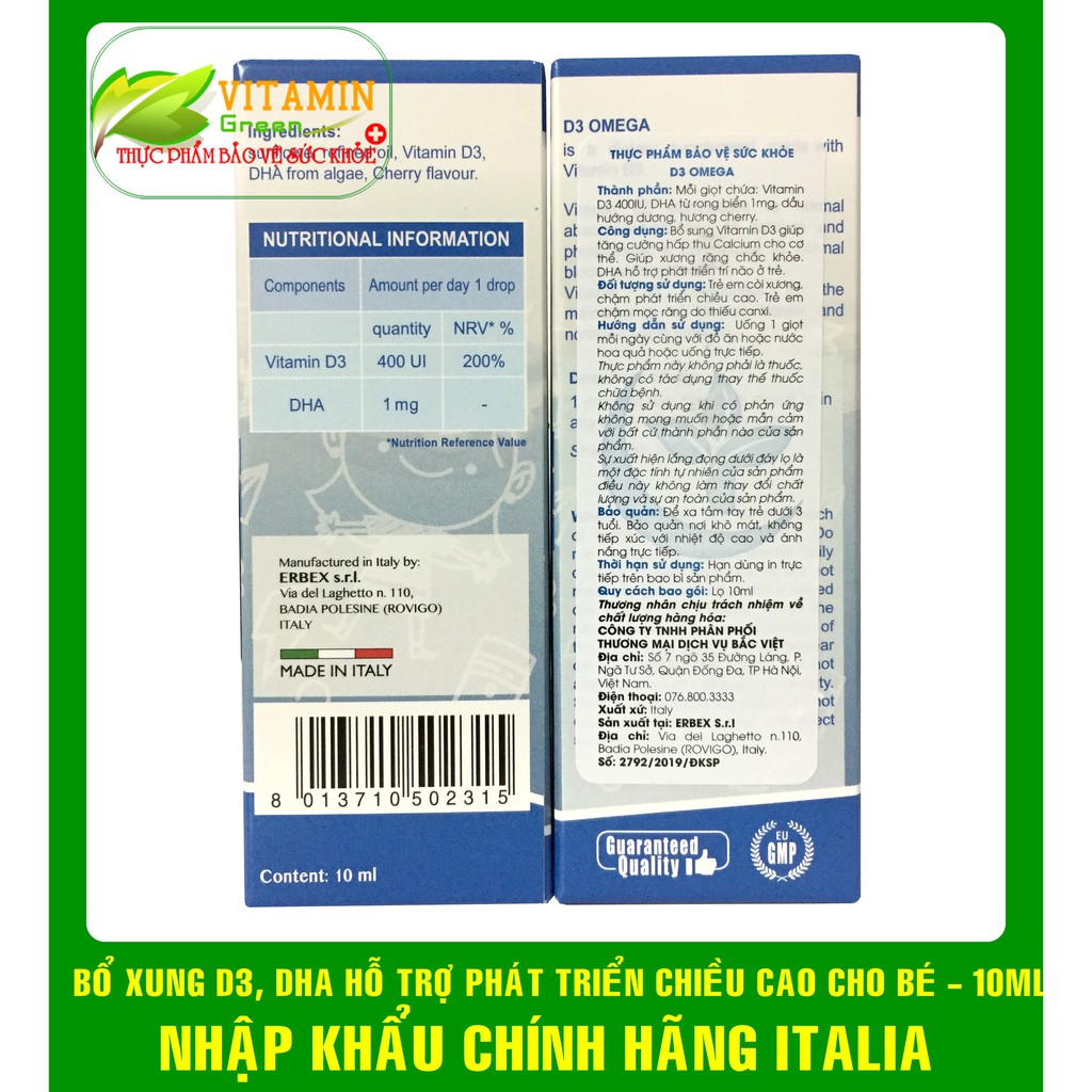 D3 OMEGA  BỔ XUNG D3, DHA HỖ TRỢ PHÁT TRIỂN CHIỀU CAO CHO BÉ 10ML |  NHẬP KHẨU CHÍNH HÃNG ITALIA