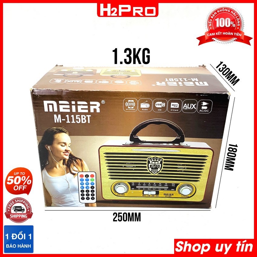 Đài radio MEIER M-115BT H2Pro 3 bands AM-FM-SW, 10W-pin sạc, máy nghe nhạc hay có bluetooth-USB-Thẻ nhớ-AUX