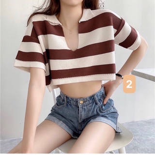 Áo crop len sọc (kèm video quay tại shop) #64545