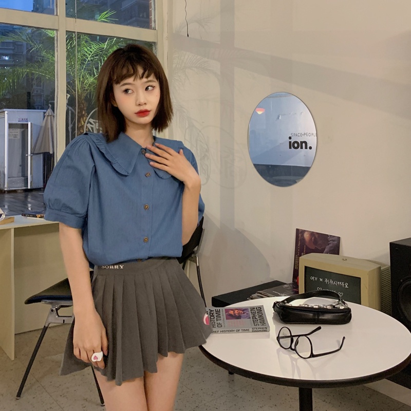 Áo sơ mi SUXI tay ngắn cổ búp bê màu trơn đơn giản dễ phối đồ thời trang mùa hè cho nữ