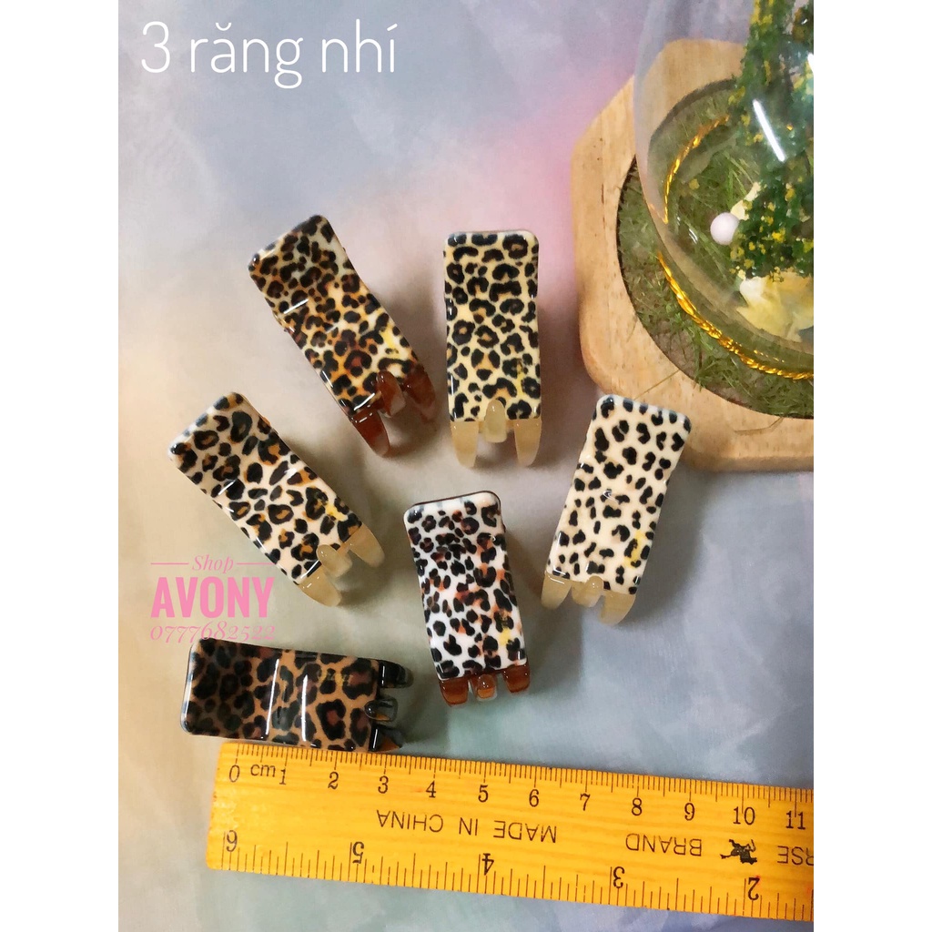 Kẹp tóc càng cua - bấu tóc 3 răng nhí in hoạ tiết hoa văn da Honey (size mini)