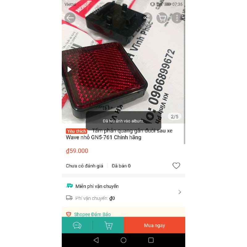 tấm phản quang gắn đuôi sau xe wave nhỏ chính hãng