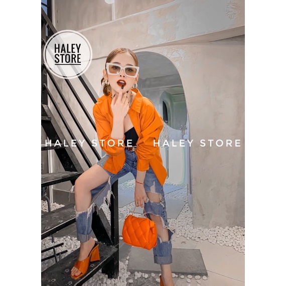 Giày guốc cao gót tam giác HALEY STORE quai ngang khuyết mũi vuông thời trang mới nhiều màu rẻ bền đẹp đi chơi du lịch