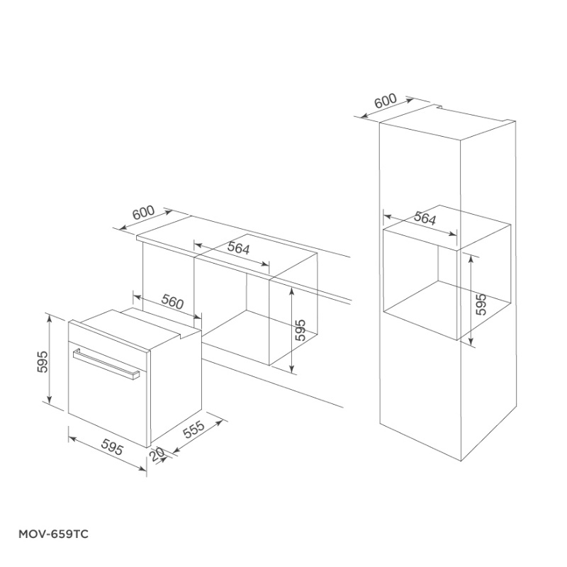 Lò Nướng Điện Âm Tủ Malloca MOV-659TC (70L) - 9 Chức Năng - Điều Khiển Cảm Ứng - Hàng Chính Hãng