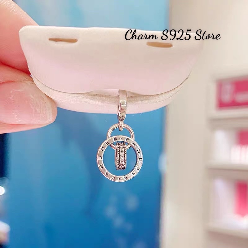 charm pan treo hoạ tiết logo đính đá bạc s925 cao cấp