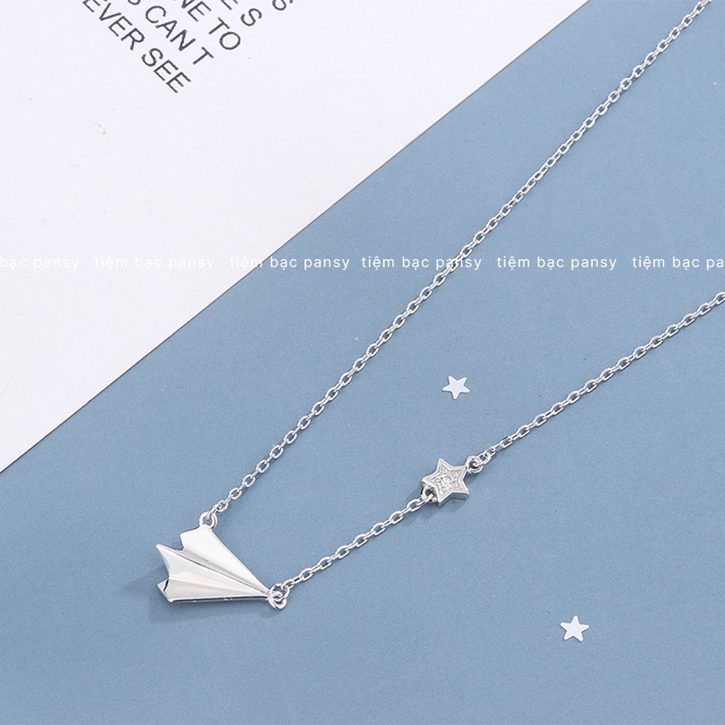 Vòng cổ bạc nữ PANSY hình máy bay thời trang, dây chuyền bạc Ý cao cấp The Planes