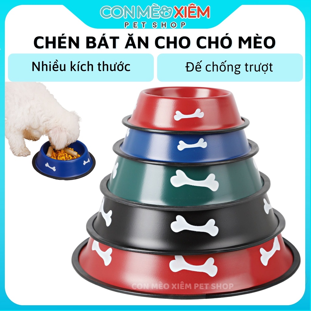 Chén ăn cho chó mèo thép không gỉ nhiều màu, hợp kim inox dụng cụ ăn Con Mèo Xiêm