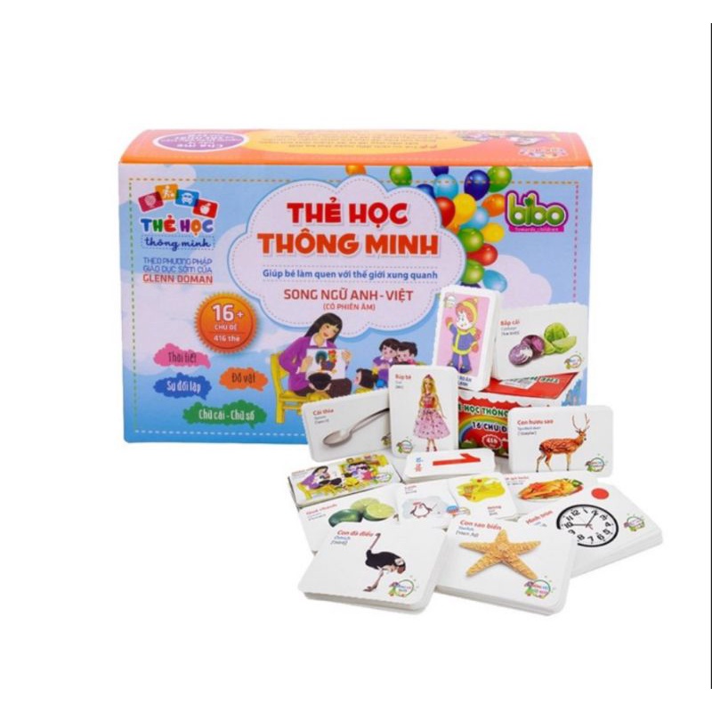 Bộ thẻ học thông minh 16 chủ đề 416 thẻ song ngữ Anh Việt cho bé Glen Doman