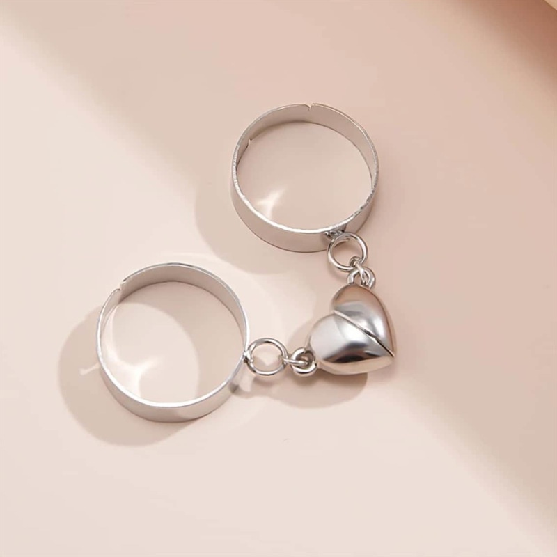 Set 2 Nhẫn Hở Mỏng Trơn Mịn Hình Trái Tim Phong Cách Punk Thời Trang Dành Cho Cặp Đôi/Cặp Đôi