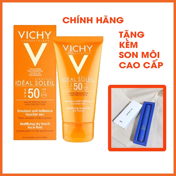 Kem chống nắng Vichy, SPF 50 UVA +UVB, [Mua 1 tặng 2] Tặng kèm son môi, Không nhờn rít, không Màu