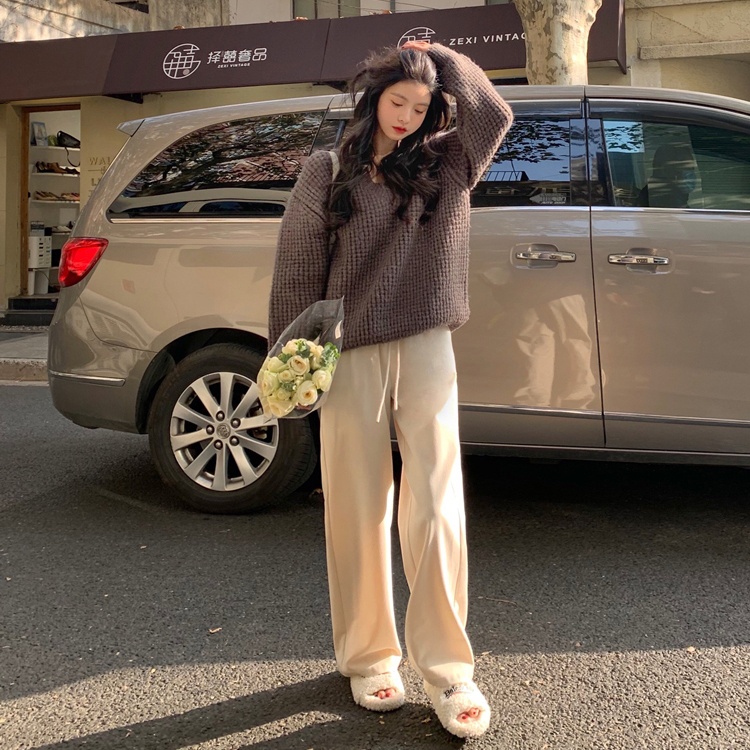 Áo Sweater Dệt Kim Cổ Chữ V Dáng Rộng Thời Trang Mùa Đông Cao Cấp Cho Nữ