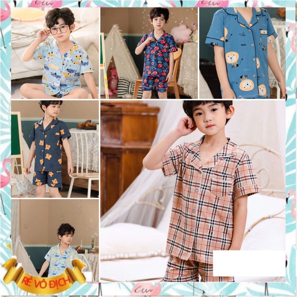 Bộ Pijama cho bé trai 2-7 tuổi cộc tay in hình xuất Hàn, Bộ ngủ trẻ em vải cotton thấm hút mồ hôi