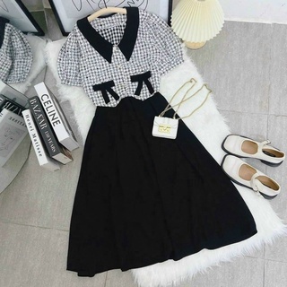 Set cv đen áo caro 14163