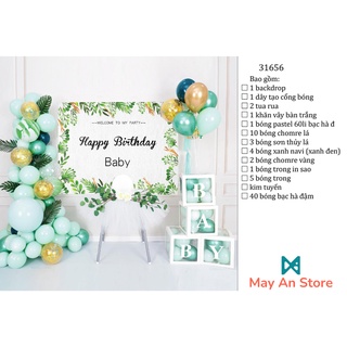 Combo bong bóng trang trí sinh nhật dễ thương đáng yêu cho bé có BACKDROP tông xanh lá tươi mát