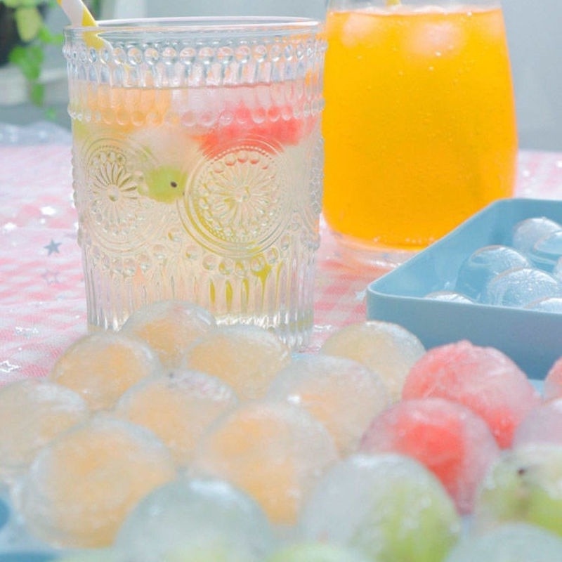 Khuôn Silicone Làm Đá Viên 18/33 Ngăn Hình Viên Kim Cương Tròn Có Nắp Đậy DIY