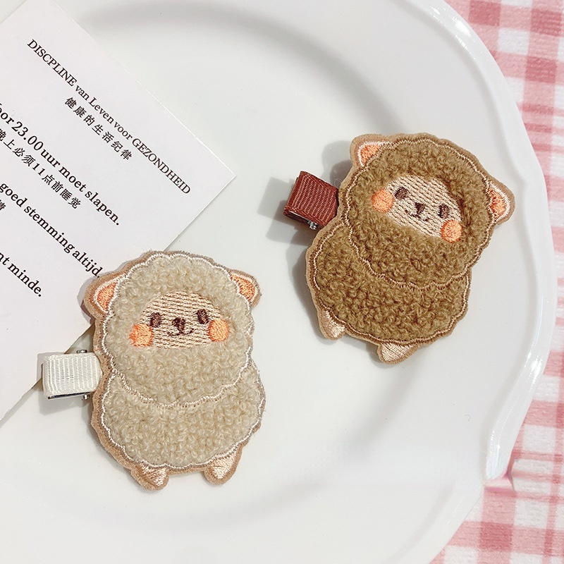 Kẹp Tóc Lông Cừu Thêu Họa Tiết Hoạt Hình Dễ Thương Cho Bé Gái