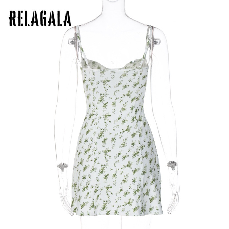 Đầm ôm Relagala hở lưng có dây đeo họa tiết hoa nhỏ thời trang cho nữ