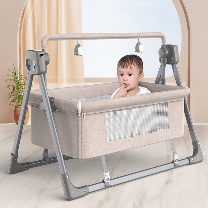 Nôi điện cho bé có gối chặn hông chống giật mình,Nôi cho bé có điều khiển thông minh từ xa kèm màn- Kiwi.baby.shop