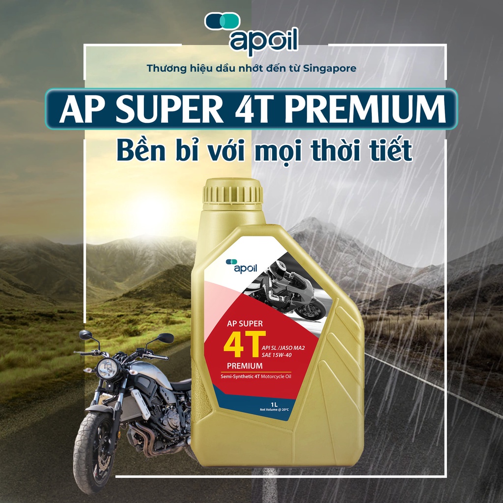 Dầu nhớt xe số AP Super 4T Premium - 15W40_Dung tích 0.8L và 1L
