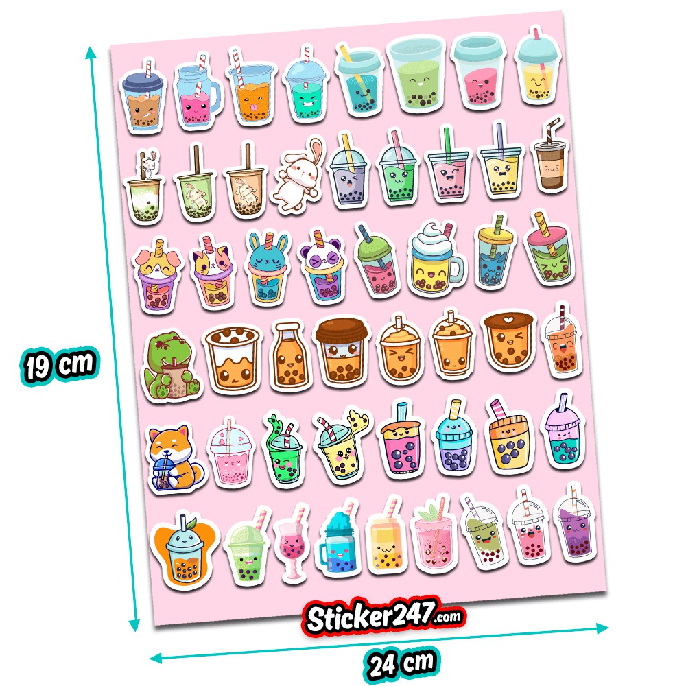 𝗕𝗼̣̂ 𝟱𝟬 𝗵𝗶̀𝗻𝗵 Sticker Cốc Trà Sữa Siêu Cute không thấm nước, lột không để lại keo | Vinyl Sticker Cao Cấp | Sticker 247