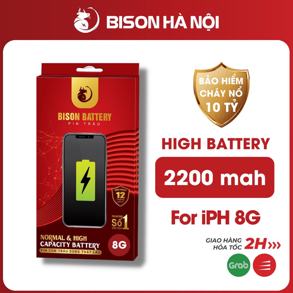 Pin iPhone 8 dung lượng cao 2200mah chính hãng Bison- BH 12 tháng