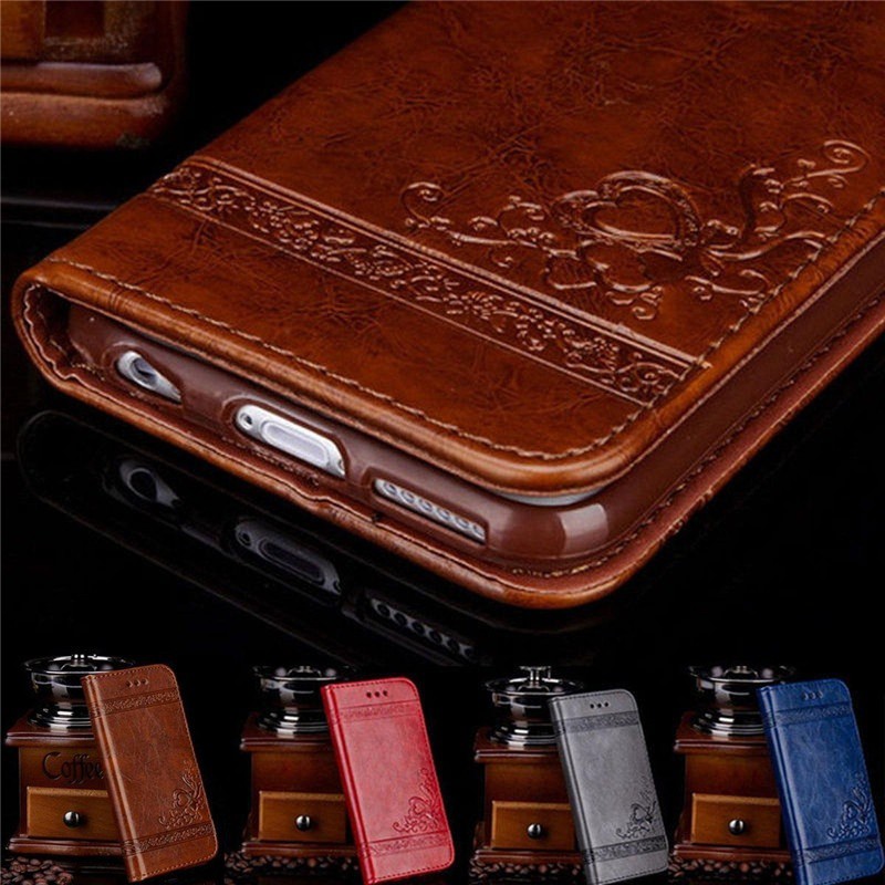Bao da điện thoại kiêm ví tiền họa tiết dập nổi cổ điển Retro dành cho iPhone X 7 6S Plus Samsung S6/S7