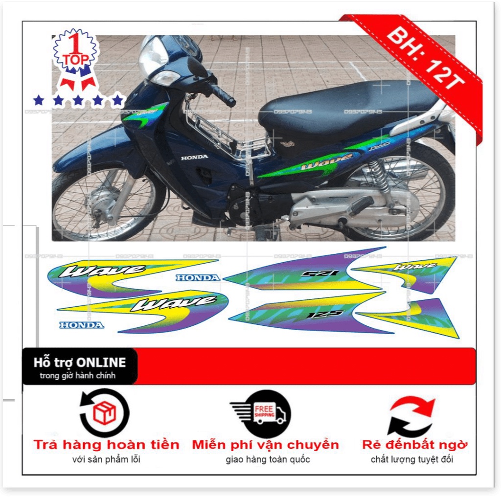 Tem wave 125 xanh vàng