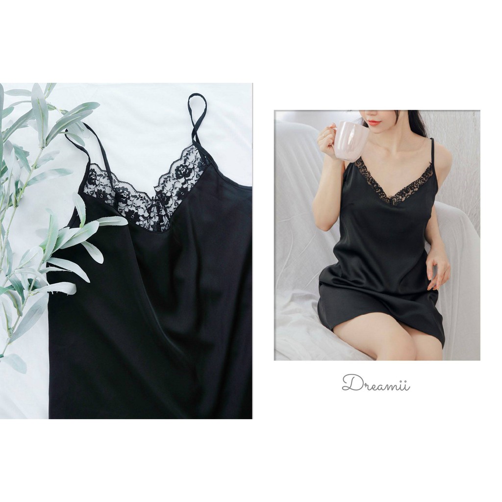 Váy Ngủ Kylie Đen Phối Ren