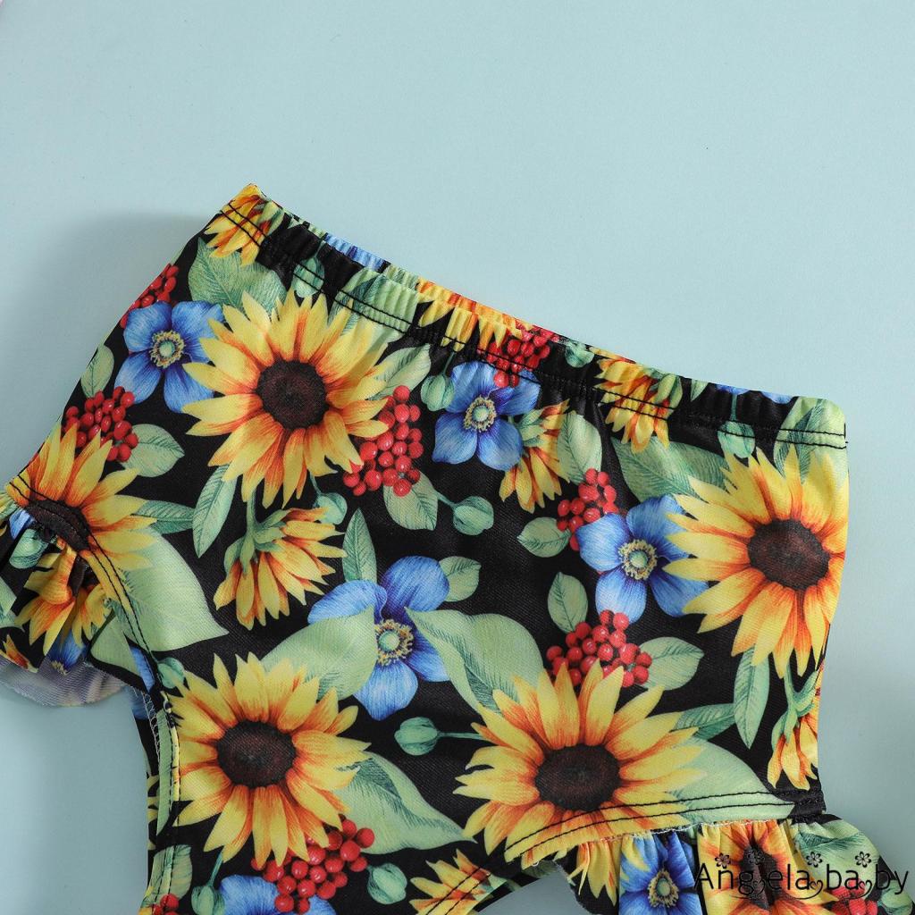 Set Đồ Tắm Xinh Xắn Dành Cho Bé Gái Bikini hai dây bơi cho bé + Quần đùi, Quần áo mùa hè thắt nơ họa tiết hoa hướng dương