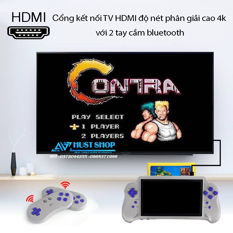 Máy chơi game nintendo HG-918 8 bit HDMI, 2 tay cầm bluetooth, màn hình 7 inch