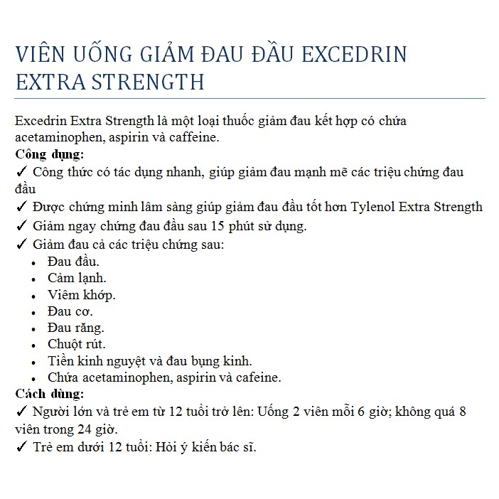[DATE 12/2022] Excedrin Extra Strength 100- 300 VIÊN