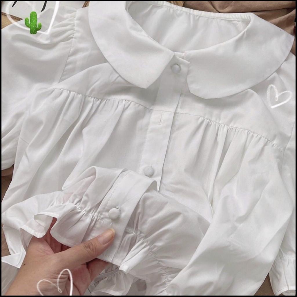 áo sơ mi nữ cộc tay kiểu croptop cổ sen bo tay bo gấu xinh xắn nhẹ nhàng