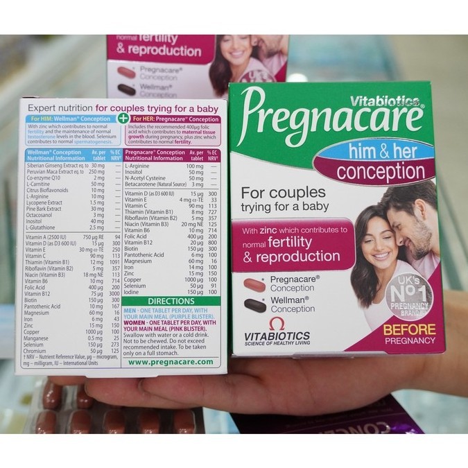 Vitamin Pregnacare Him and Her Conception tăng khả năng thụ thai cho 2 vợ chồng