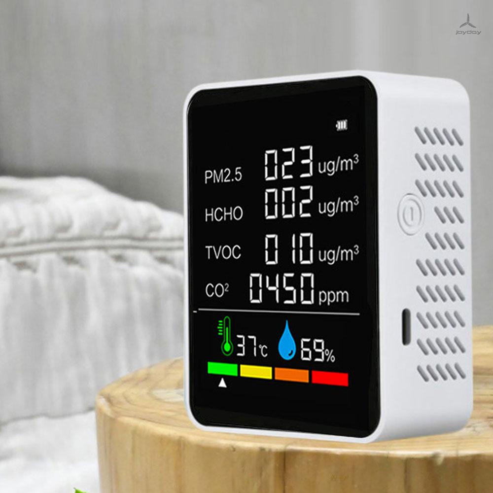 Máy đo chất lượng không khí C02 với màn hình hiển thị nhiệt độ PM2.5 TVOC HCHO có báo động