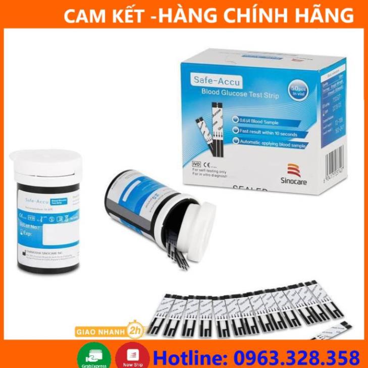 Que Thử Đường Huyết Hộp 50 Que Safe Accu Tặng Kèm 50 Kim Chính Hãng Sinocare-[Hàng Nhập Khẩu]