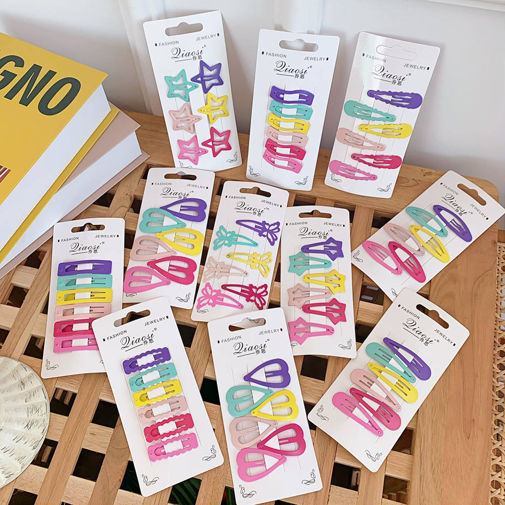 Set 6 Kẹp Tóc Bấm Trơn Nhiều Mẫu Dễ Thương