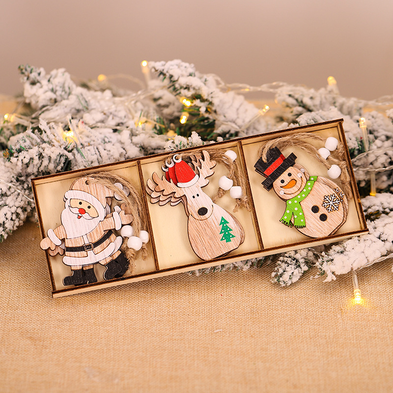 Set 9 Phụ Kiện Gỗ Treo Trang Trí Cây Thông Giáng Sinh