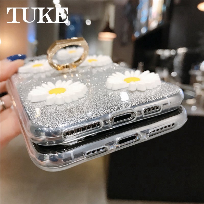 Ốp Điện Thoại Họa Tiết Hoa Cúc Nhỏ Lấp Lánh Có Nhẫn Đỡ Cho Iphone 4s 5c 5g 6 7 8 Se 2020 Plus X Xs Max Xr Giá Đỡ