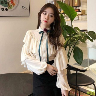(SẴN NÂU FRS) #08. Sơ mi viền cổ đính nơ bèo tầng tay bồng (FEEDBACK+HÌNH THẬT 3 ẢNH CUỐI)