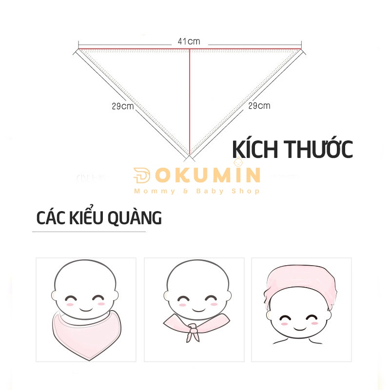 Khăn yếm tam giác cho bé vải cotton có cúc bấm quàng cổ giữ ấm cho bé sơ sinh mềm mịn cao cấp DOKUMIN KYTG55