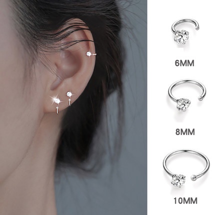Đôi bông tai mạ bạc S925 đính đá zircon đơn giản chống dị ứng cho nữ