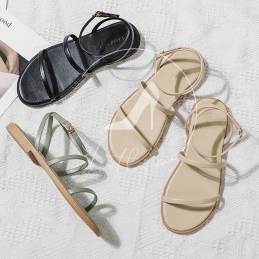 Giày Sandal Size 35-43  Đế Phẳng Mũi Tròn Thiết Kế Quai Đan Thoải Mái Thời Trang Nữ TTS38