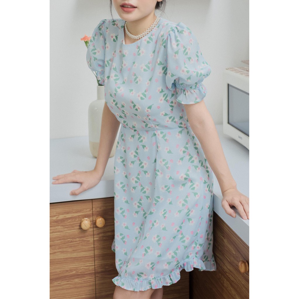 Đầm xanh hoa tay phồng Aimee Dress Gem Clothing SP060272