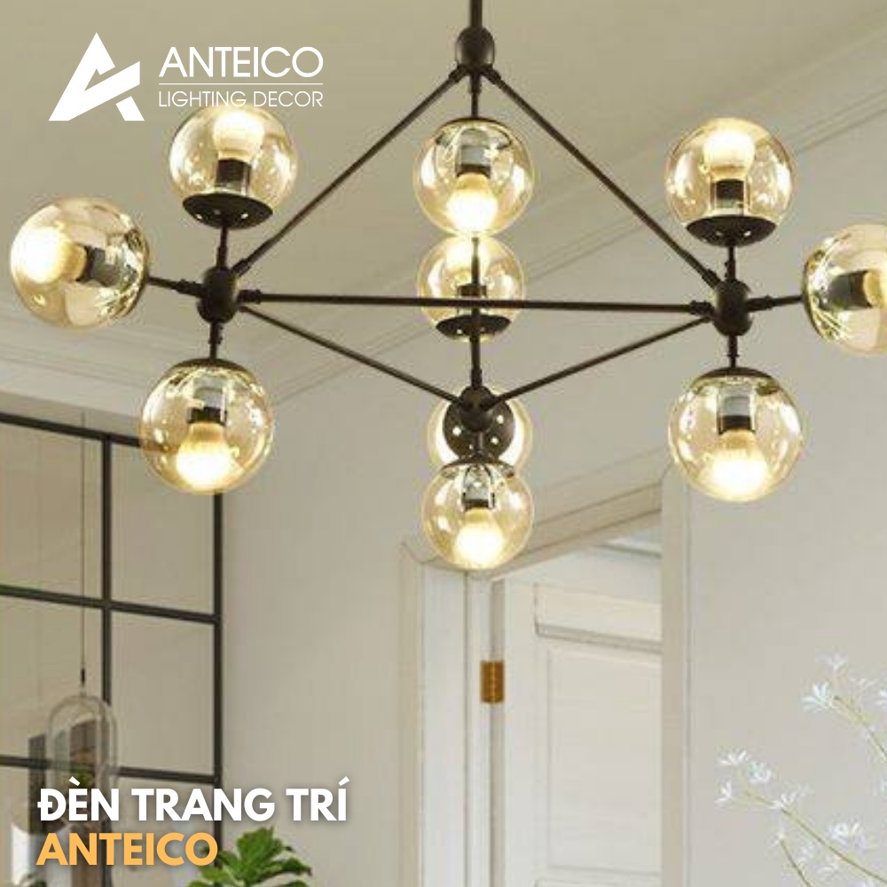 ĐÈN CHÙM TREO THẢ KIỂU PHÂN TỬ 10 BÓNG TRÒN THỦY TINH HIỆN ĐẠI TRANG TRÍ NHÀ CỬA SANG TRỌNG, SHOP QUẦN ÁO, CAFE ANTEICO