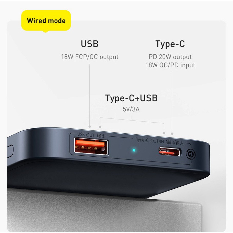 Pin dự phòng BASEUS Magnetic Wireless 20W max tích hợp sạc không dây nam châm 15W cho iPhone 12, Airpods