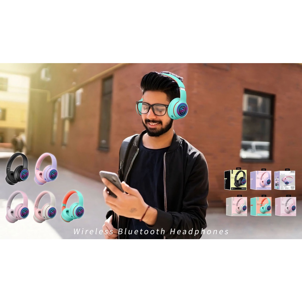 Tai Nghe/Headphone Bluetooth 5.0 K28 Tích Hợp Đèn LED Phát Sáng Chất Lượng Âm Thanh Nổi Kiểu Dáng Sành Điệu