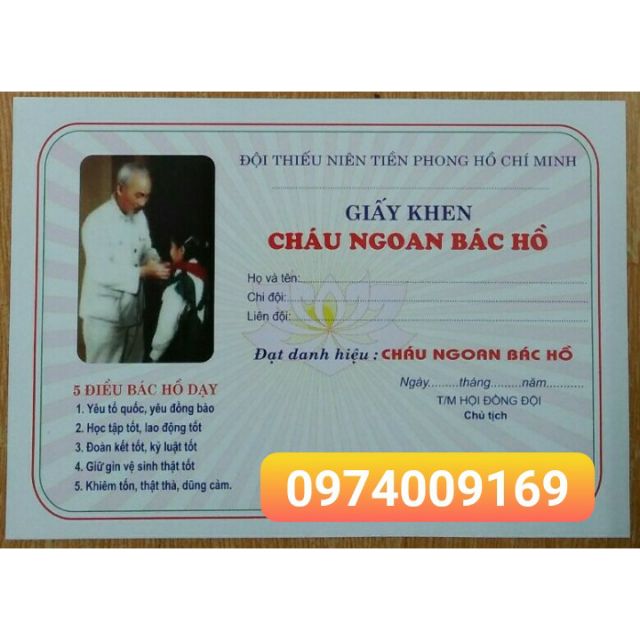 100 tờ giấy khen cháu ngoan bác hồ