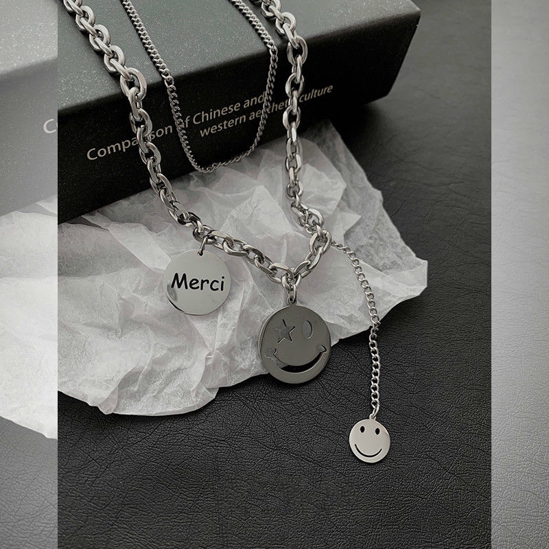 Dây Chuyền Nhiều Lớp Thiết Kế Mặt Cười Phong Cách Hip Hop Thời Trang 22238