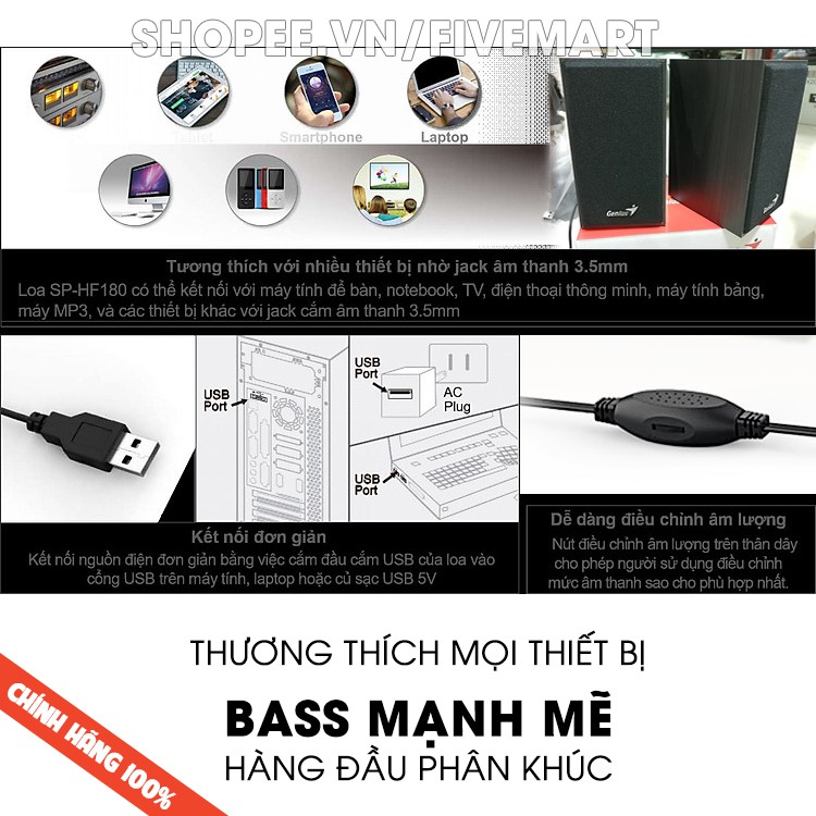 Loa Vi Tính Genius Nghe Hay Bass Mạnh Mẽ Thiết Kế Đẹp Có Cổng USB Và Jack 3.5 Hàng Nhập Khẩu Chính Hãng