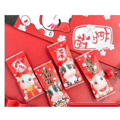 Set 50 túi hàn miệng đựng bánh cookie, quà tặng các kiểu nhiều chủ đề Tết nguyên đán cute size 4 x 9 và 7 x 9 cm